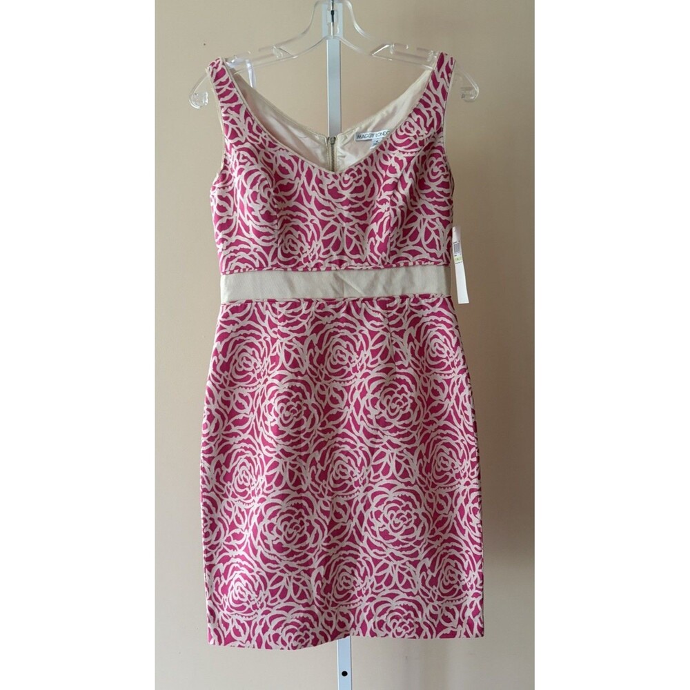 Women Maggy London 4 sleeveless floral sheath dress pink cream V Neck Lined